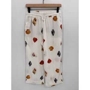 Rachel Zoe Seashell Print Linen Drawstring Wide Leg Pants XS Coastal Summer